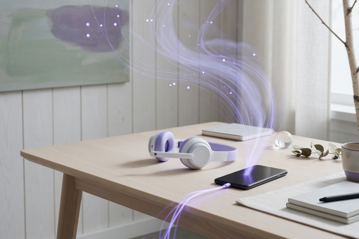 Molnväxel med headset och telefon — Menodi AI-växel som svarar själv